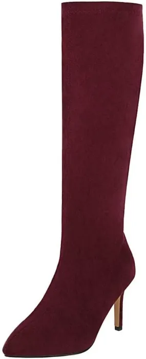 Agodor Women's Stiletto Knee High Boots Pointed Toe High Heel Faux Suede Leather Side Zipper Boots