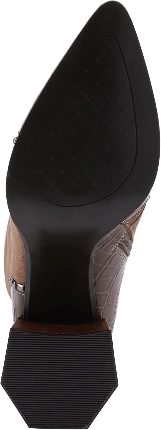 Azura Women's ZAYRINA Mid-Shaft Leather Boots with Animal Print, Stud Details, and Zipper Closure