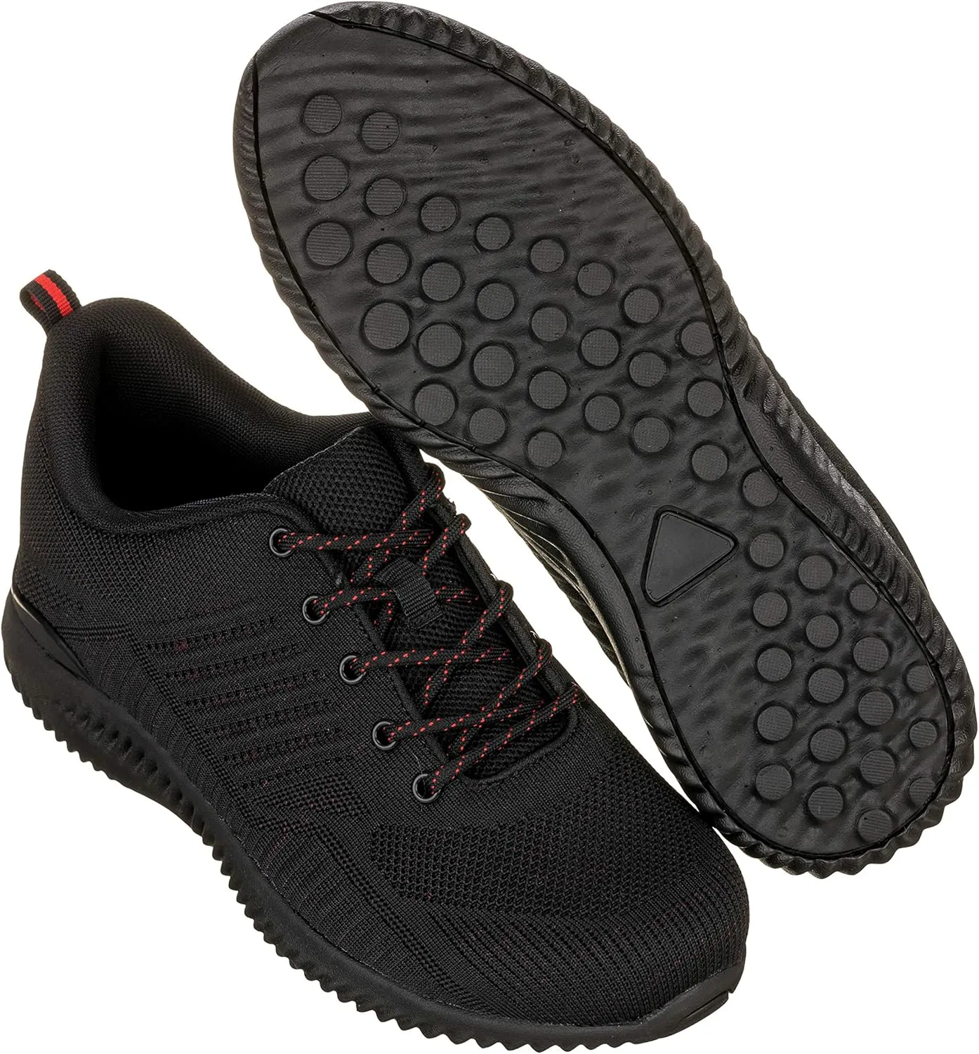 CALTO Men's Invisible Height Increasing Elevator Shoes - Black/Red Ultra Lightweight Sporty Sneakers - 2.6 Inches Taller - Q211 - Size 10.5 D(M) US