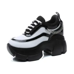 Chic Platform Sneakers with Chain Detail - Black & White