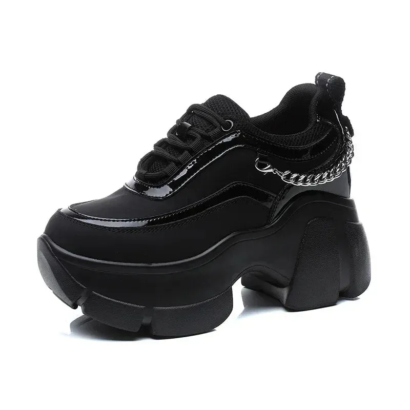 Chic Platform Sneakers with Chain Detail - Black & White