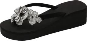 Flip Flops for Women Travel Flower Wedge Sandals Boho Flower Anti-Slip Platform Slippers Summer Beach Thong Sandals