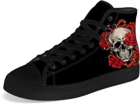 Flower Skull High Top Canvas Shoes Womens Mens Skull High Top Sneakers Lace Up Casual Shoes Gifts for Men Women