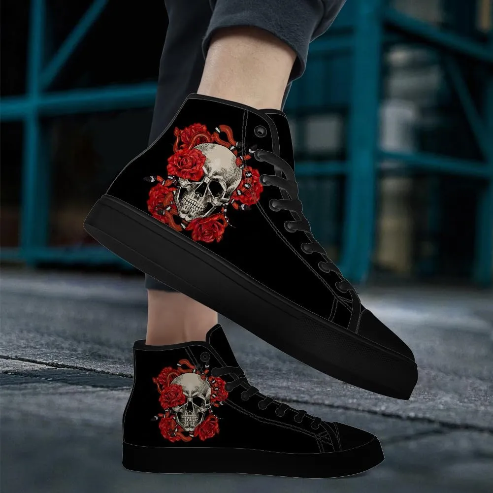 Flower Skull High Top Canvas Shoes Womens Mens Skull High Top Sneakers Lace Up Casual Shoes Gifts for Men Women