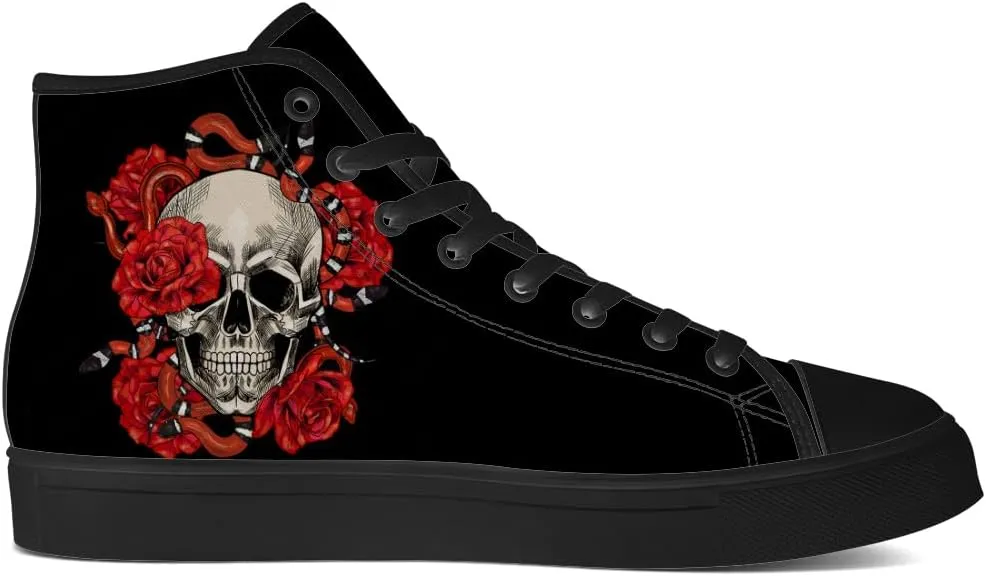 Flower Skull High Top Canvas Shoes Womens Mens Skull High Top Sneakers Lace Up Casual Shoes Gifts for Men Women