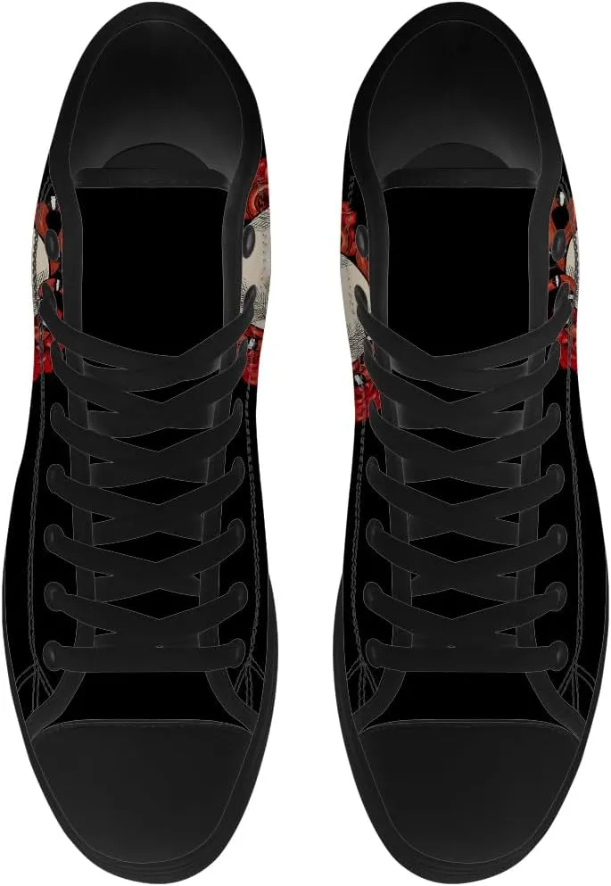 Flower Skull High Top Canvas Shoes Womens Mens Skull High Top Sneakers Lace Up Casual Shoes Gifts for Men Women