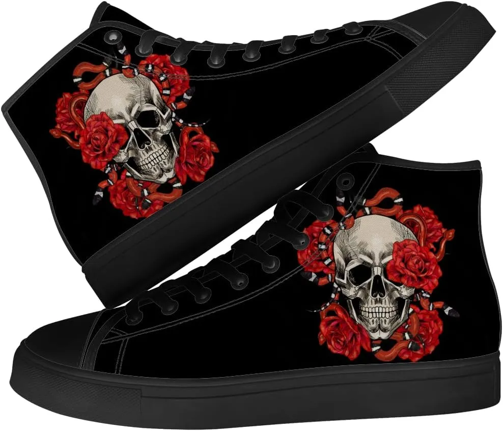 Flower Skull High Top Canvas Shoes Womens Mens Skull High Top Sneakers Lace Up Casual Shoes Gifts for Men Women