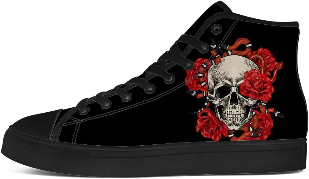 Flower Skull High Top Canvas Shoes Womens Mens Skull High Top Sneakers Lace Up Casual Shoes Gifts for Men Women