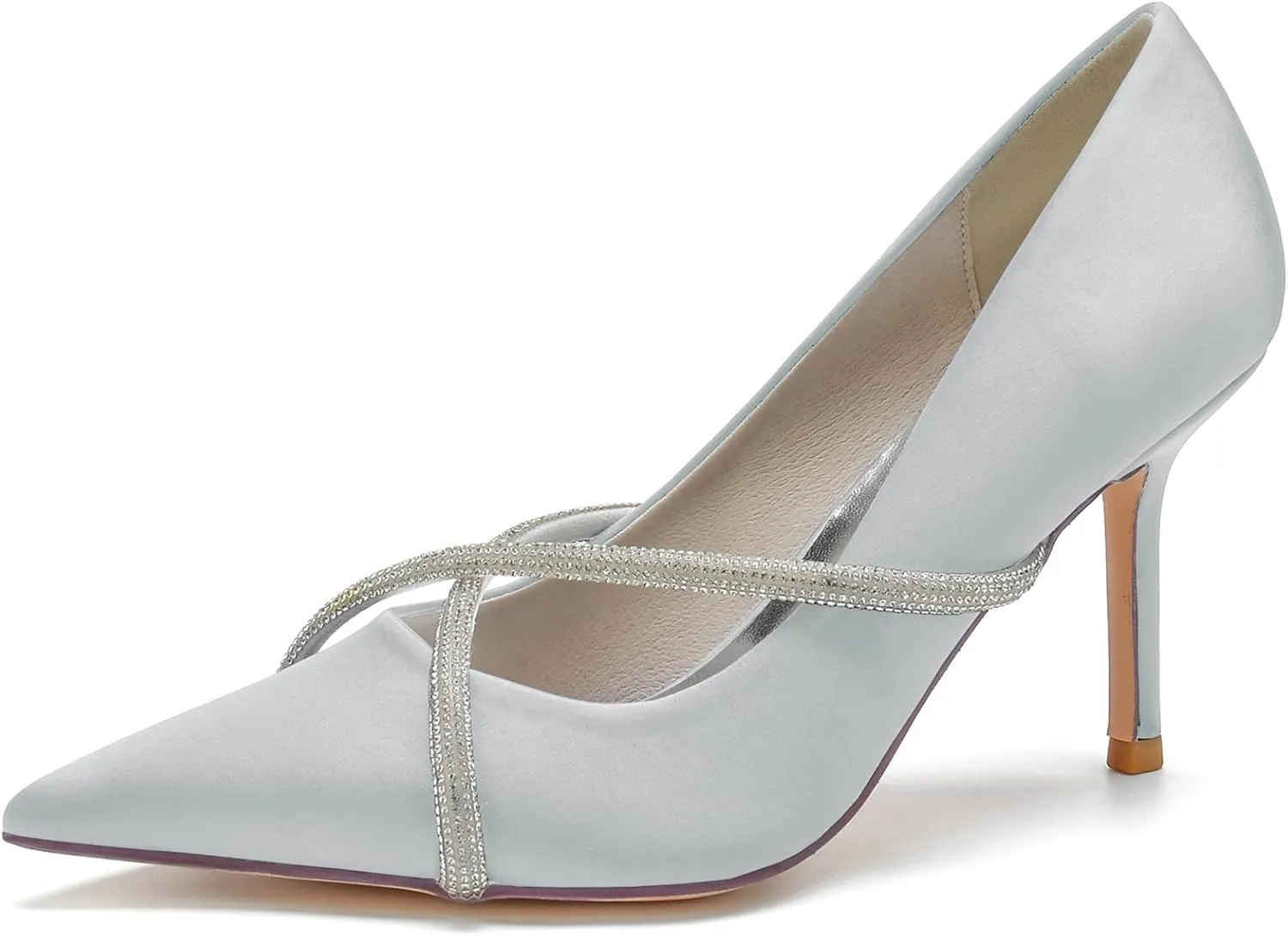 FufoneUS Bridal Shoes Stilettos 3 Inch Slip on Formal Dress Shoes for Ladies Wedding Party Evening Work,Silver,12