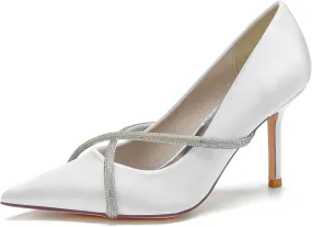 FufoneUS Bridal Shoes Stilettos 3 Inch Slip on Formal Dress Shoes for Ladies Wedding Party Evening Work,White,10