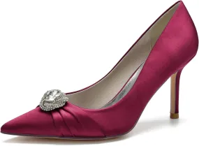 FufoneUS Bridal Shoes Women's Closed Toe Stiletto Bridal Evening Party Wedding Dress Shoes with Crystal,Burgundy,10