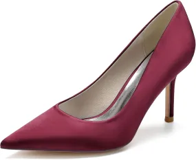 FufoneUS Wedding Bridal Shoes Women's Stiletto High Heel Dress Pumps Pointed Toe Evening Party Shoes,Burgundy,7