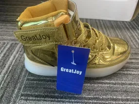GreatJoy LED Light Up Shoes for Kids High Top LED Sneakers for Boys Gilrs USB Charging Flashing Luminous for Festivals, Thanksgiving, Christmas, New Year, Party Gift Gold