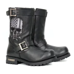 Hot Leathers Tall Harness Flag Skull Boot With Round Toe