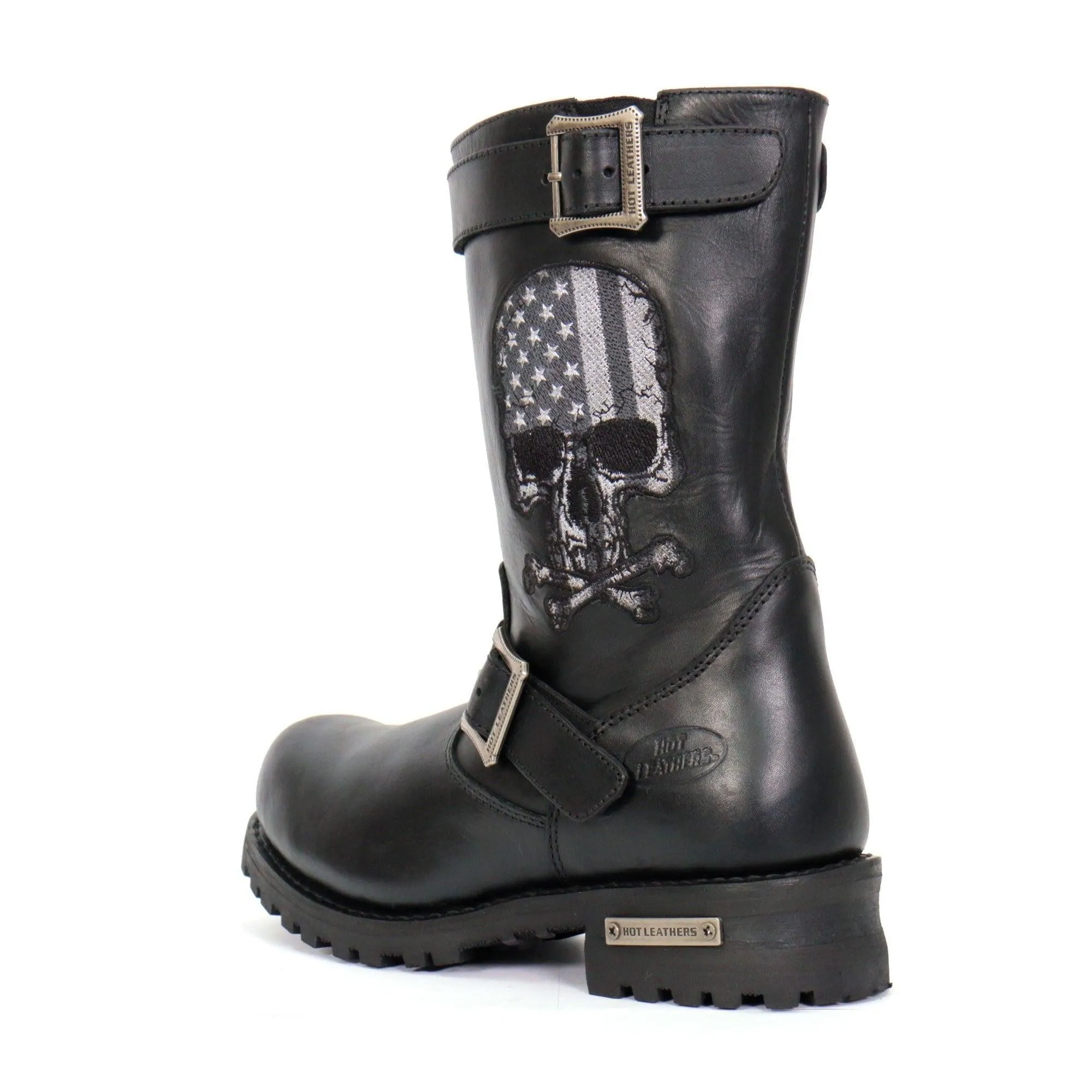 Hot Leathers Tall Harness Flag Skull Boot With Round Toe