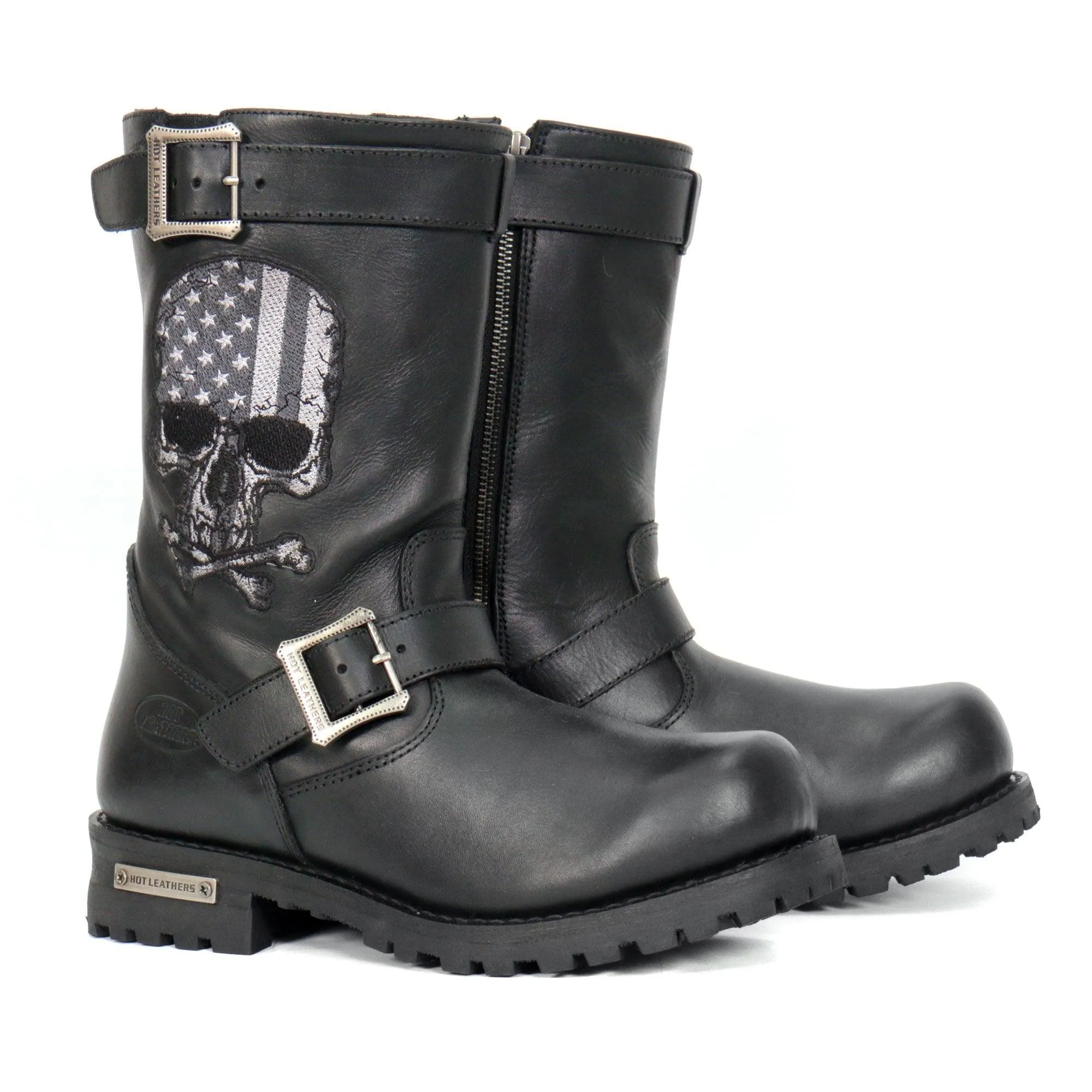 Hot Leathers Tall Harness Flag Skull Boot With Round Toe