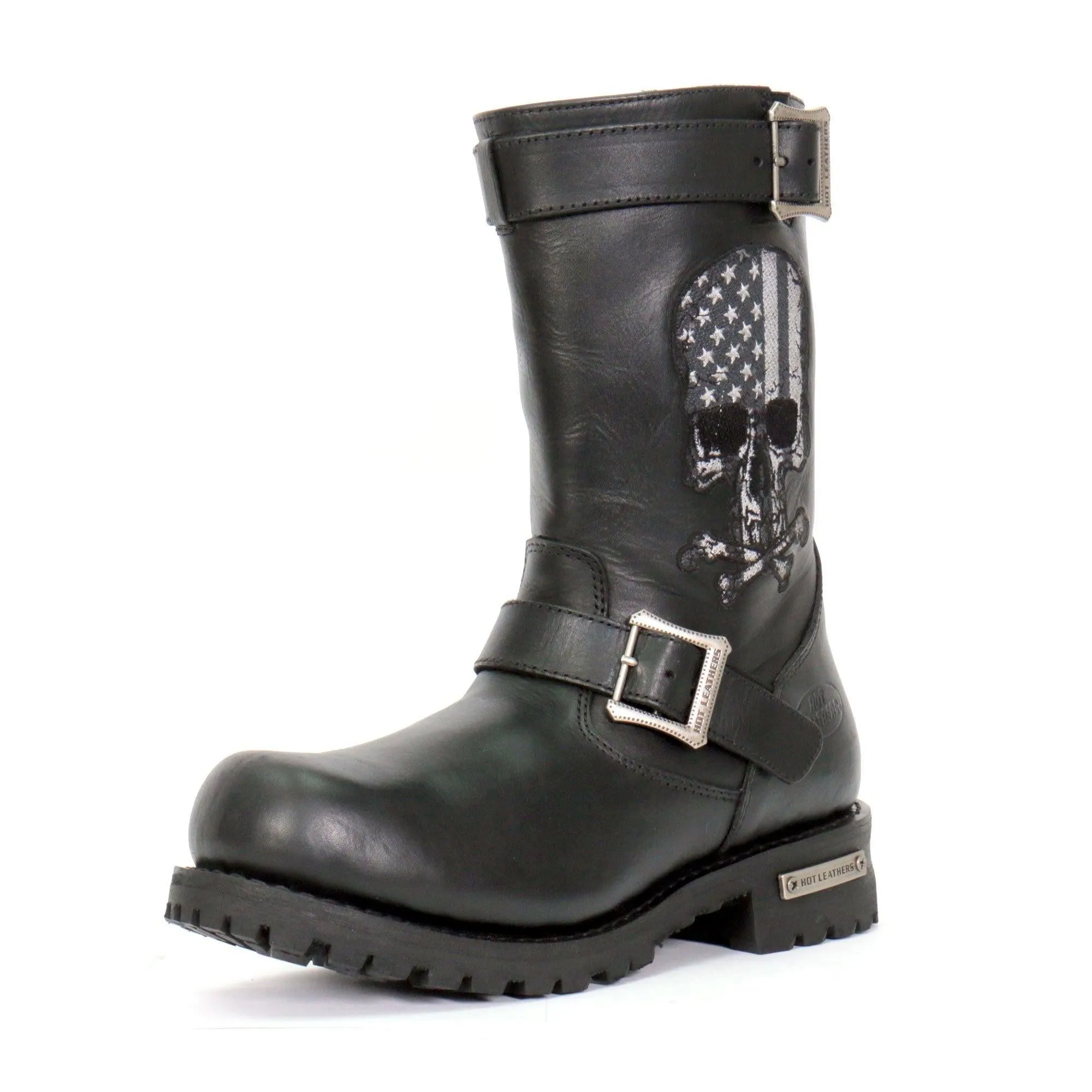 Hot Leathers Tall Harness Flag Skull Boot With Round Toe