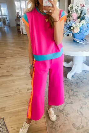 Hot Pink Colorblock Tee and Wide Leg Pants Set