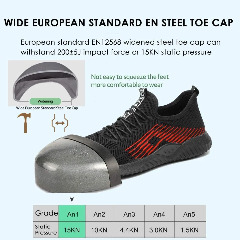KINOW Men Steel Toe Safety Work Shoes Slip Resistant Construction Sneakers for Women