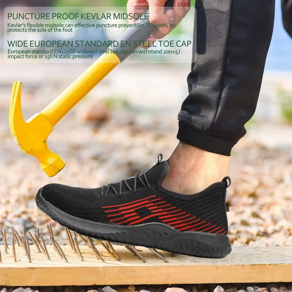 KINOW Men Steel Toe Safety Work Shoes Slip Resistant Construction Sneakers for Women