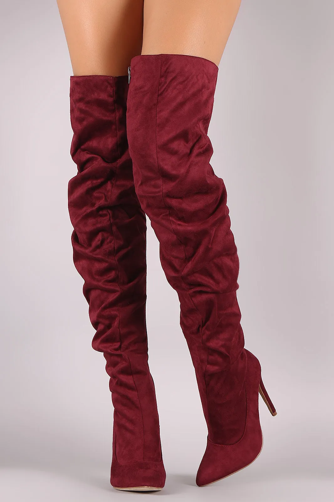Liliana Suede Slouchy Pointy Toe Over-The-Knee Stiletto Boots