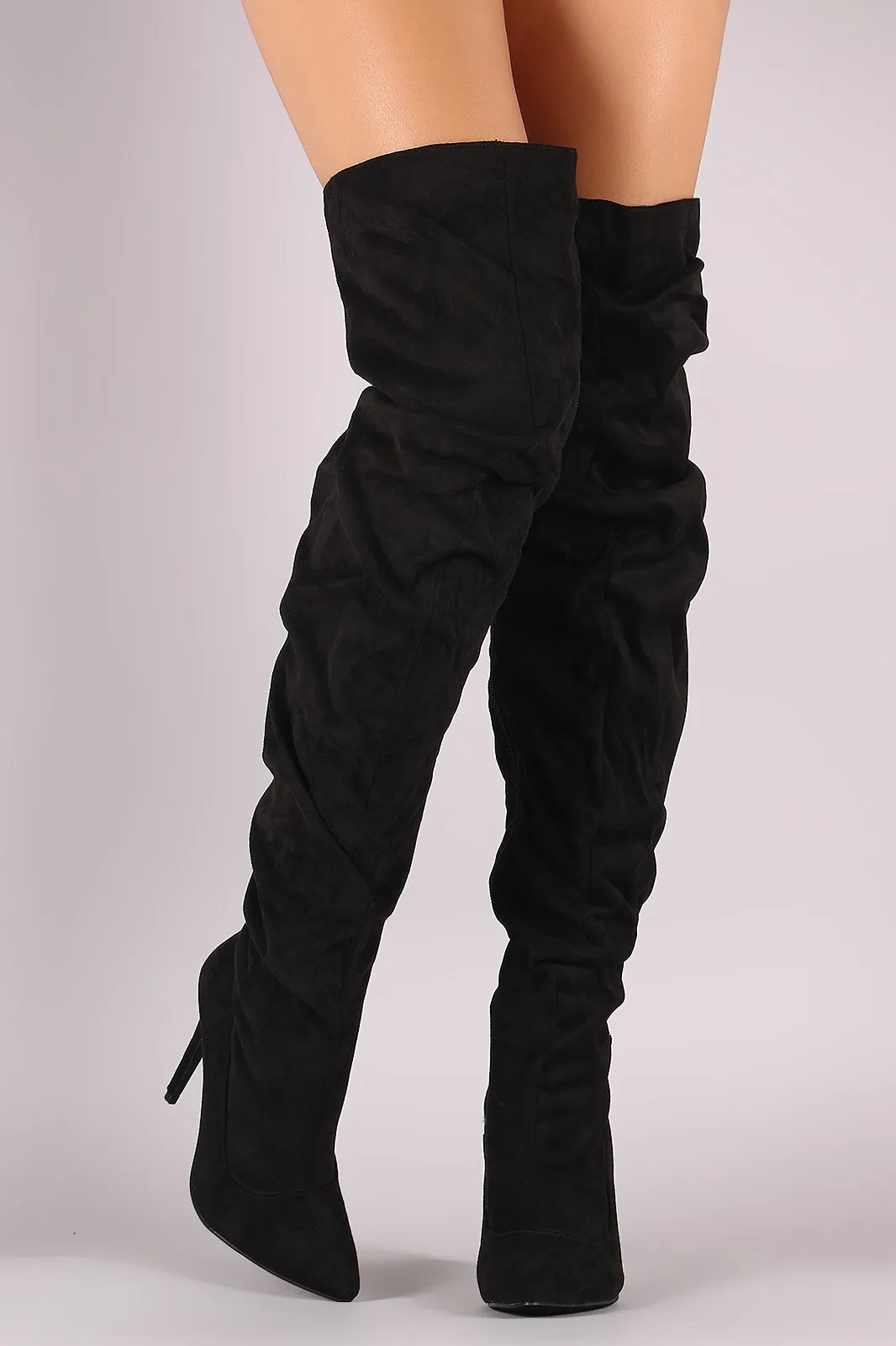 Liliana Suede Slouchy Pointy Toe Over-The-Knee Stiletto Boots