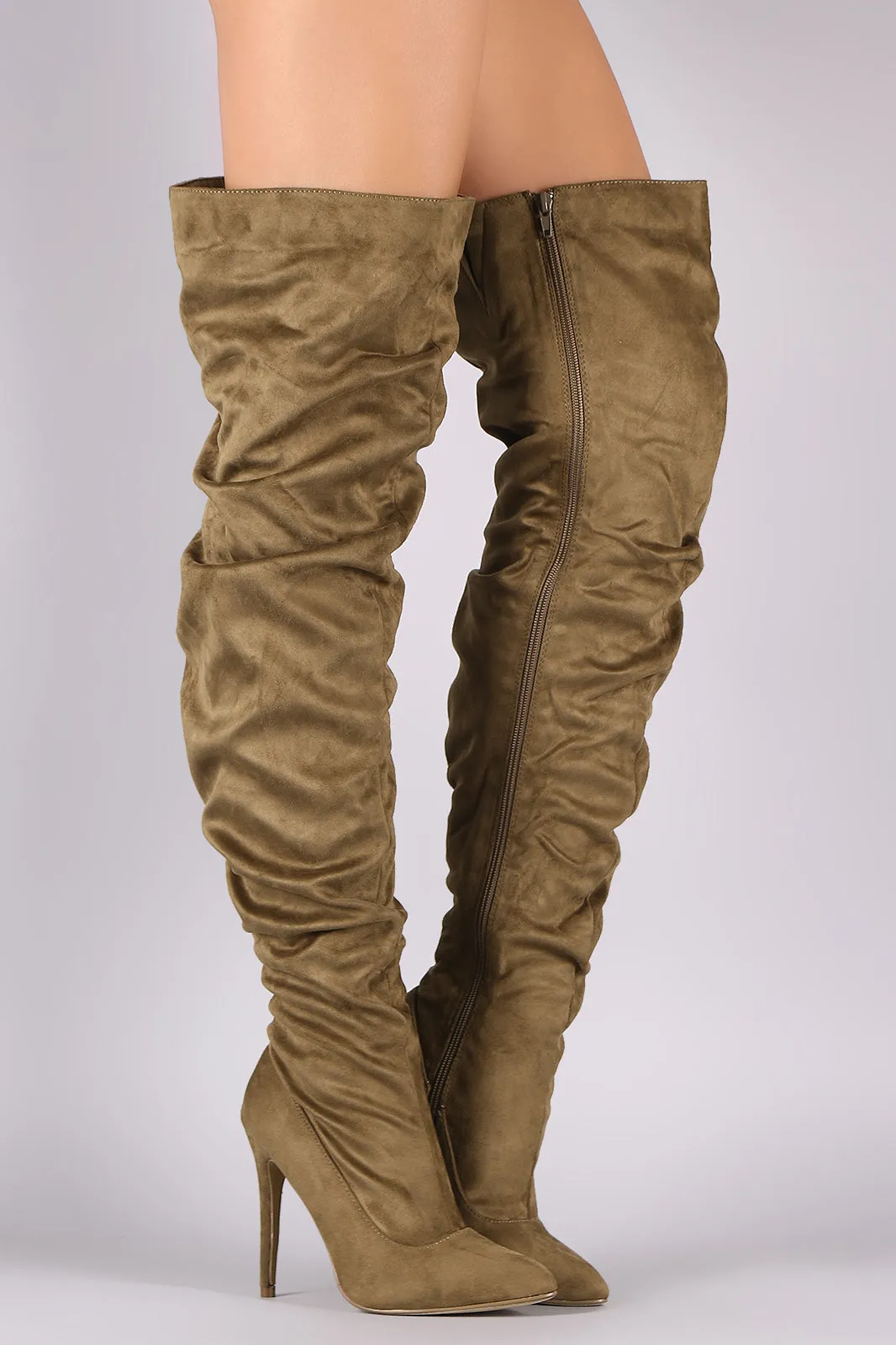 Liliana Suede Slouchy Pointy Toe Over-The-Knee Stiletto Boots