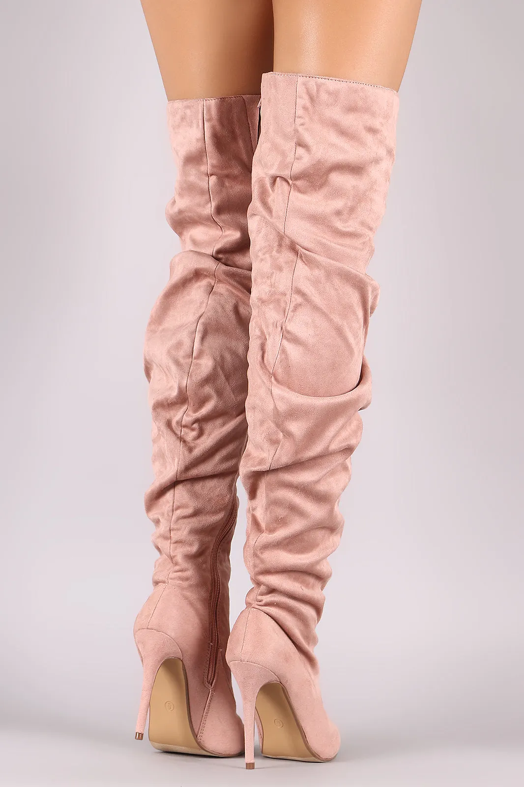 Liliana Suede Slouchy Pointy Toe Over-The-Knee Stiletto Boots
