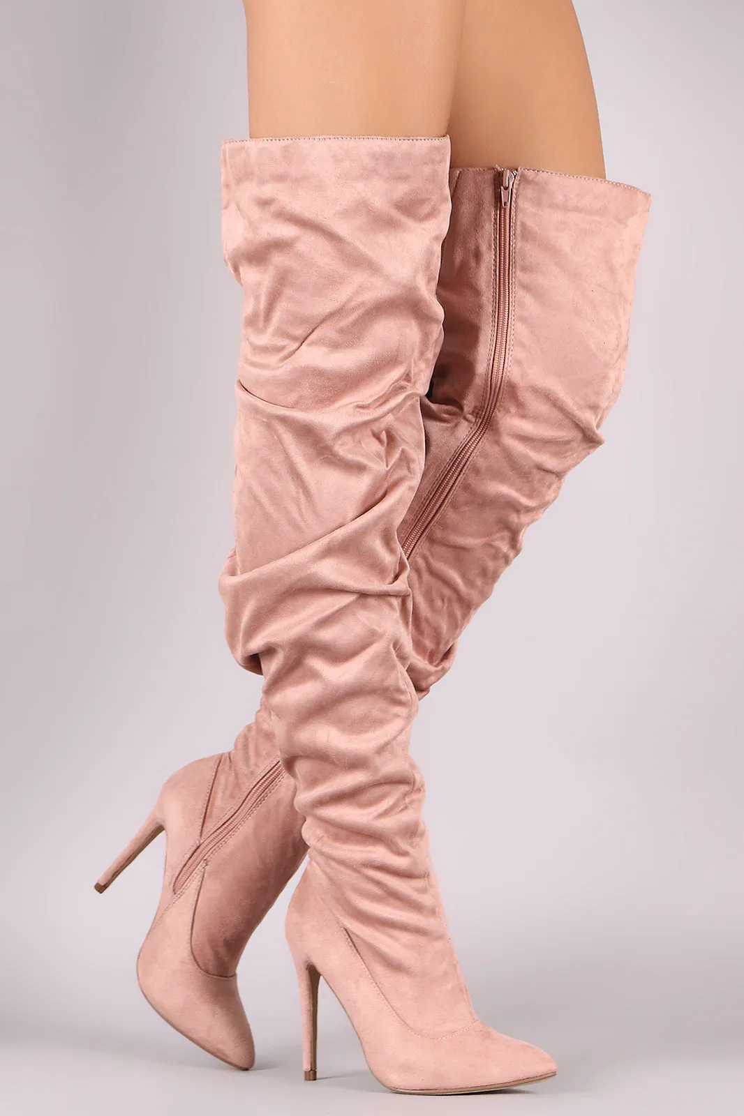 Liliana Suede Slouchy Pointy Toe Over-The-Knee Stiletto Boots