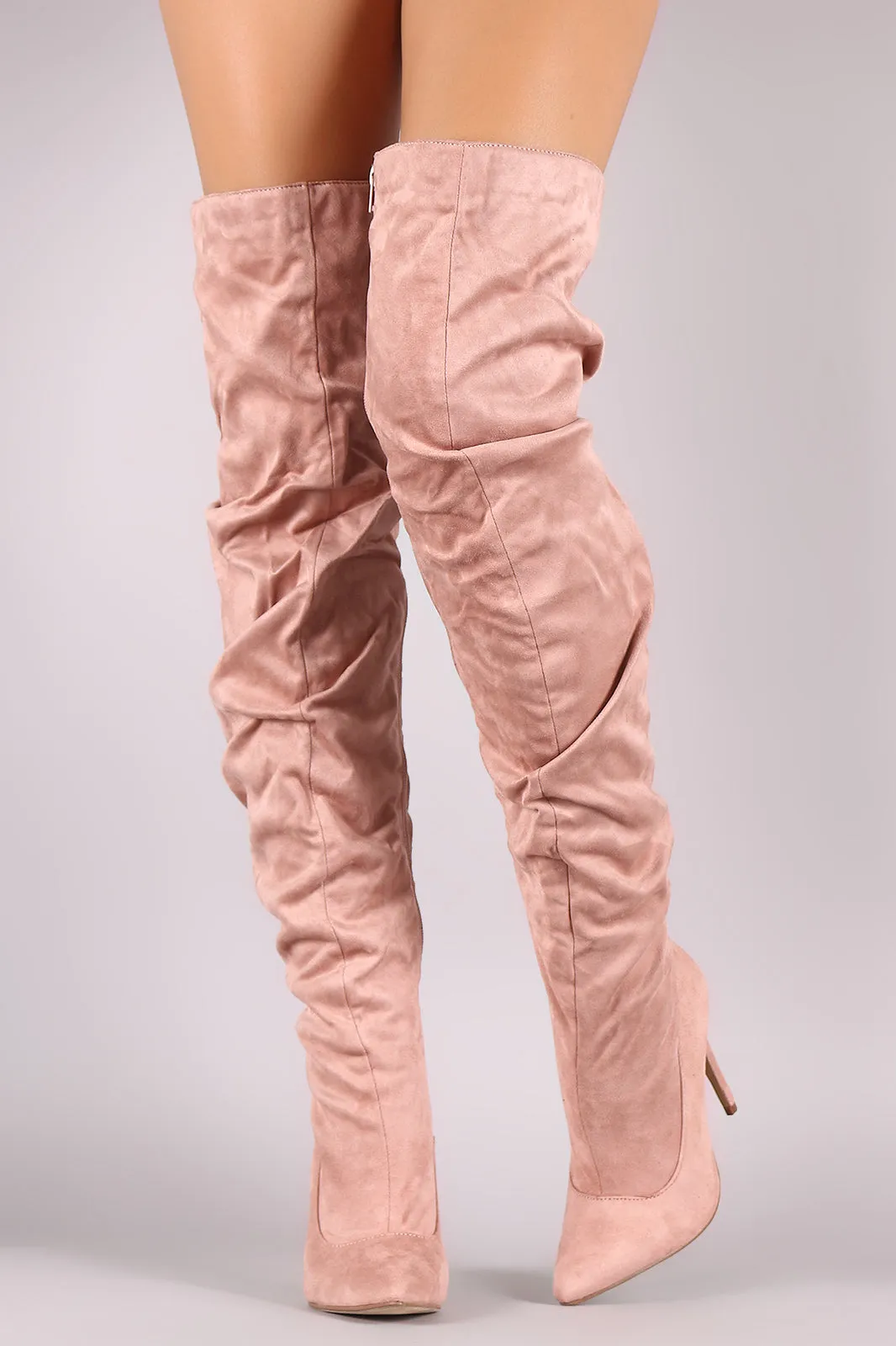 Liliana Suede Slouchy Pointy Toe Over-The-Knee Stiletto Boots