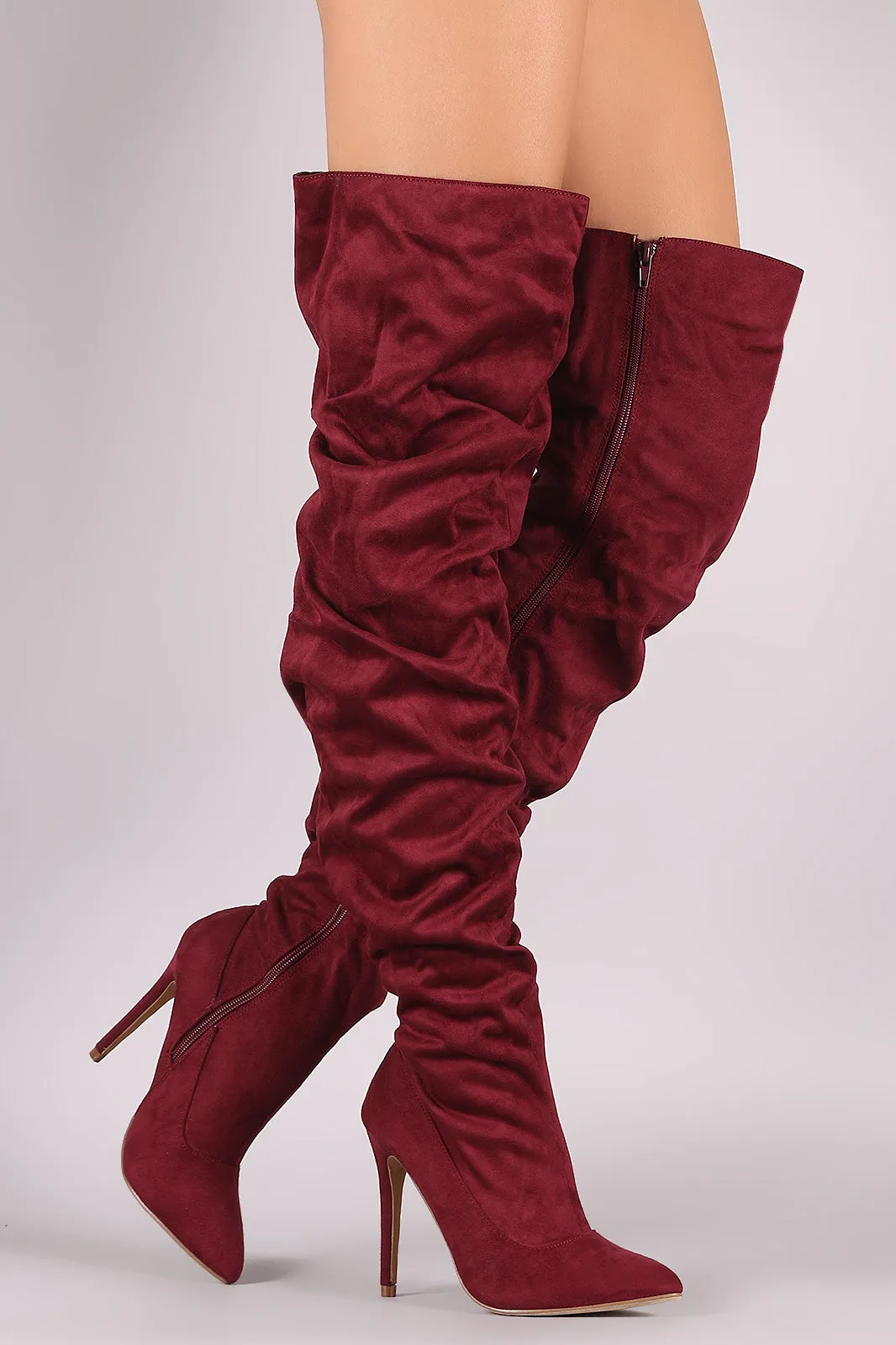 Liliana Suede Slouchy Pointy Toe Over-The-Knee Stiletto Boots