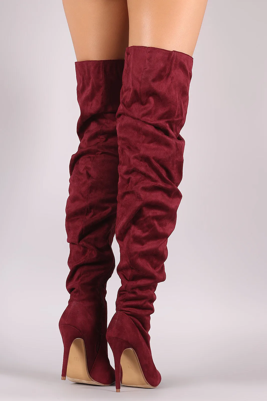 Liliana Suede Slouchy Pointy Toe Over-The-Knee Stiletto Boots