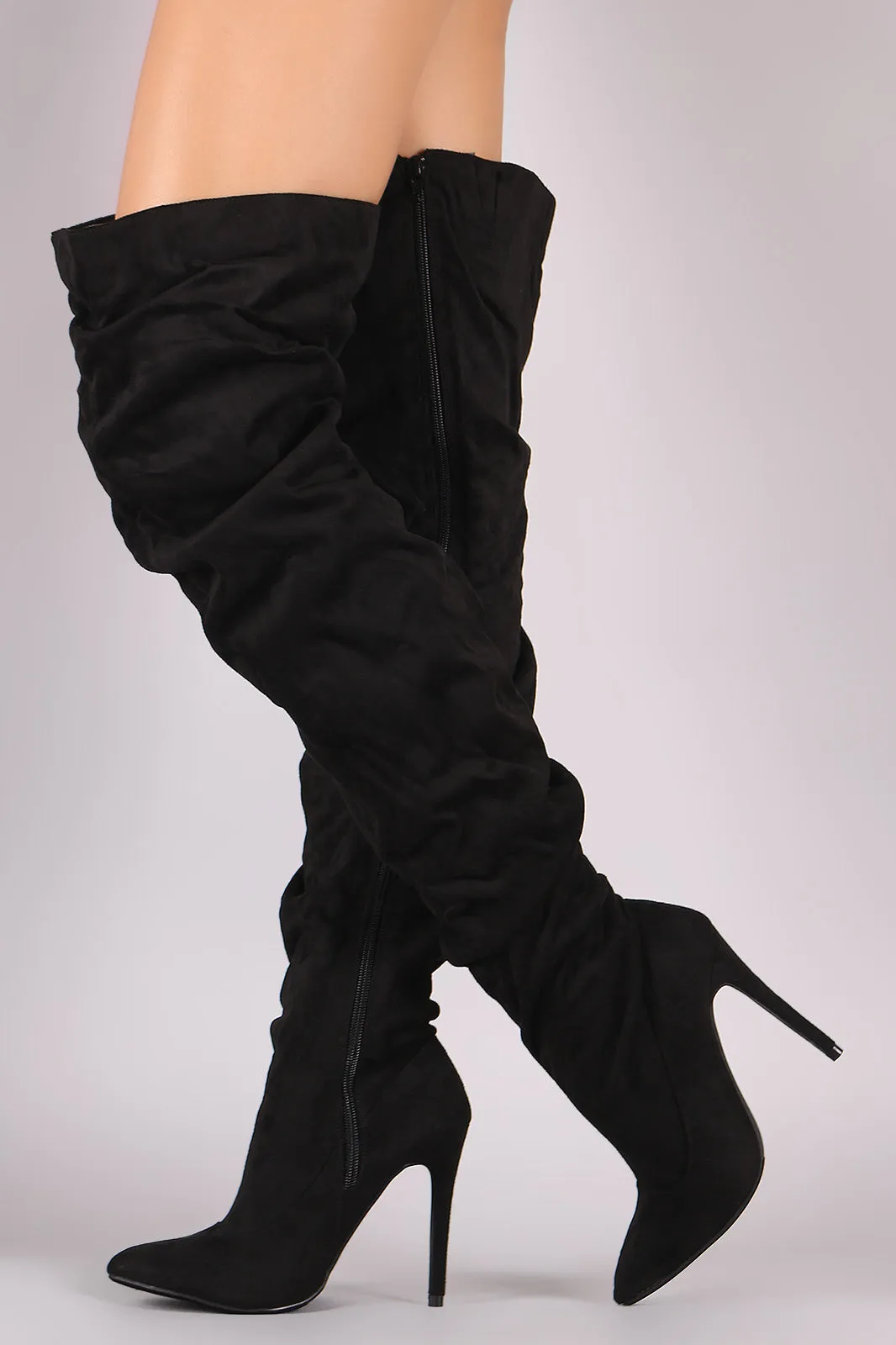 Liliana Suede Slouchy Pointy Toe Over-The-Knee Stiletto Boots
