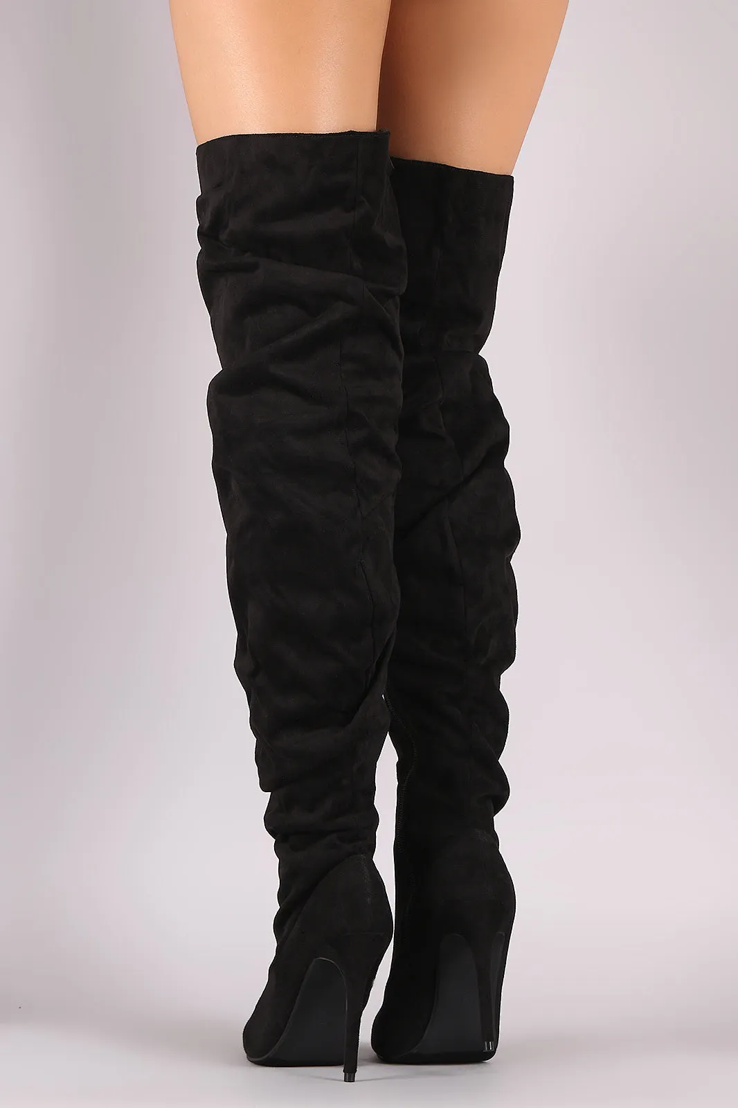 Liliana Suede Slouchy Pointy Toe Over-The-Knee Stiletto Boots
