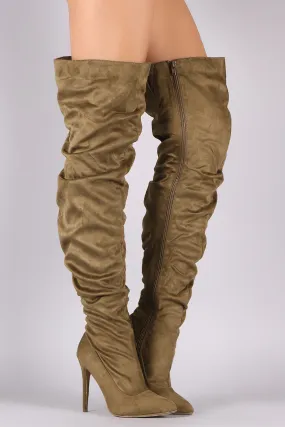 Liliana Suede Slouchy Pointy Toe Over-The-Knee Stiletto Boots