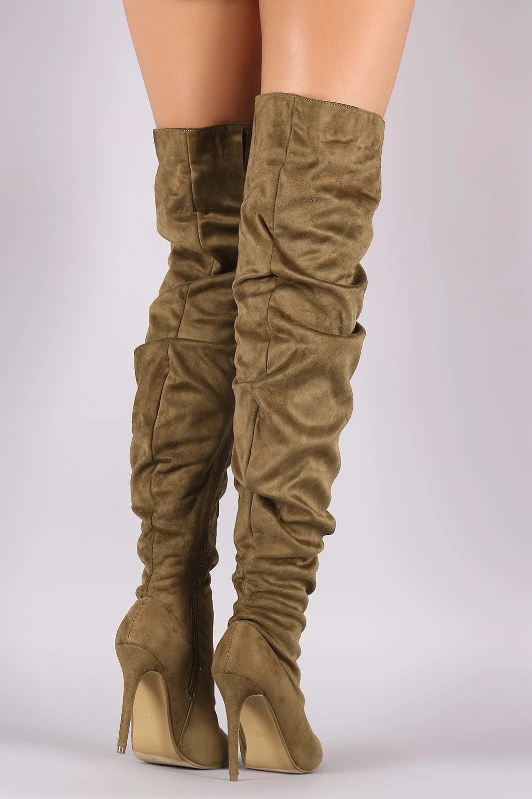 Liliana Suede Slouchy Pointy Toe Over-The-Knee Stiletto Boots