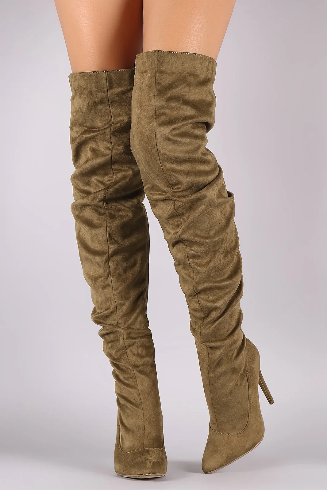 Liliana Suede Slouchy Pointy Toe Over-The-Knee Stiletto Boots