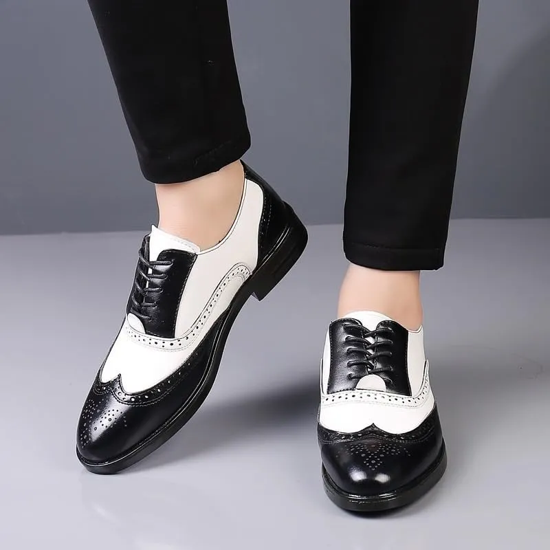 Men's Leather Brogues Dress Shoes, Men Big Size Fashion Wedding Party Men Dress Shoes Italian Designer Male Drivng Formal Shoes Lace Up Men Oxfords