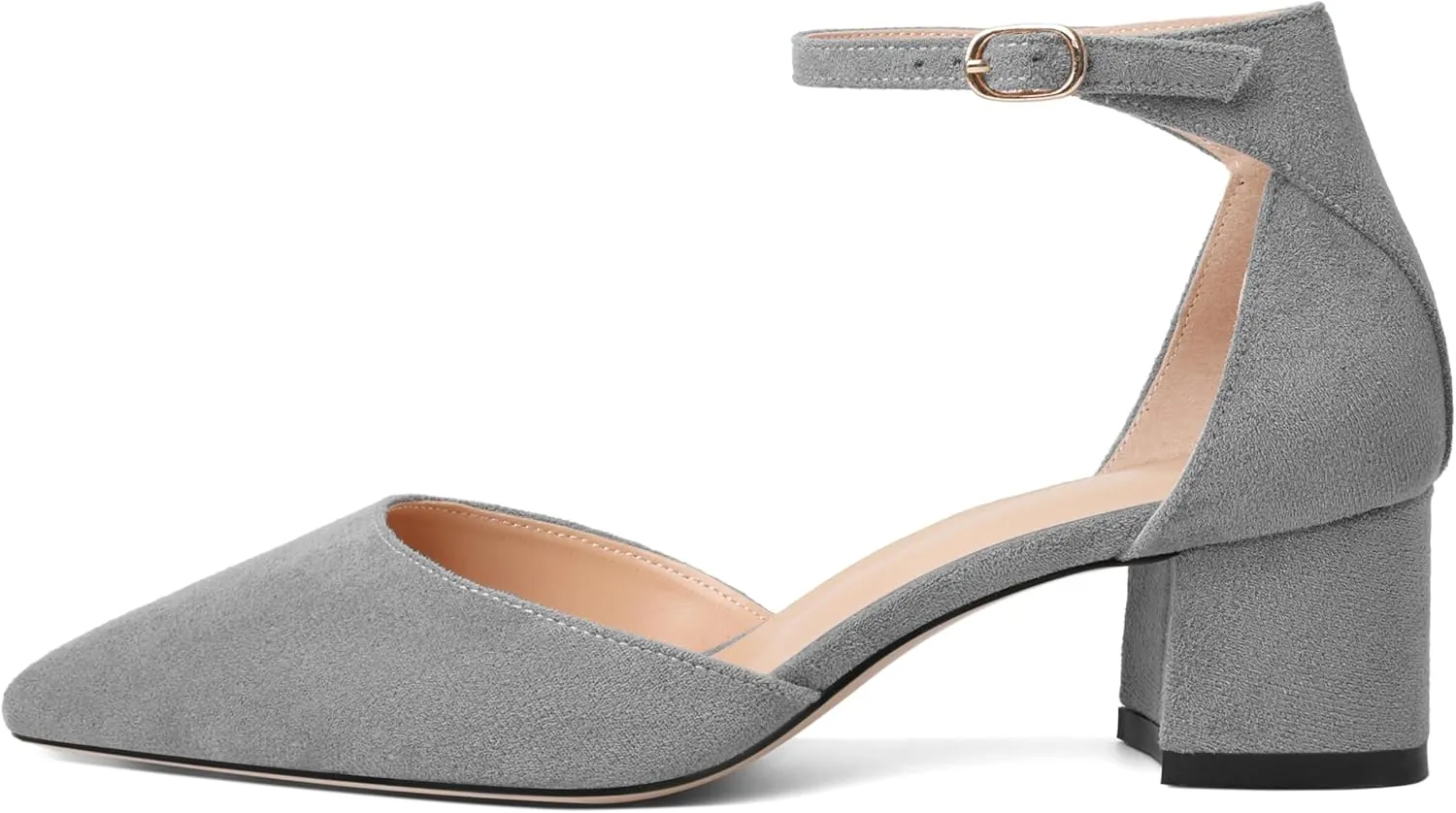 Mettesally Women's Low Block Heels Chunky Heel Closed Pointed Toe D'Orsay Pumps Ankle Strap Heeled Party Dress Shoes