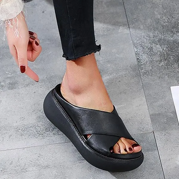 platform open toe comfy slippers casual slide sandals