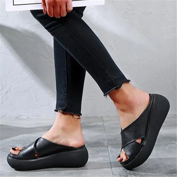 platform open toe comfy slippers casual slide sandals