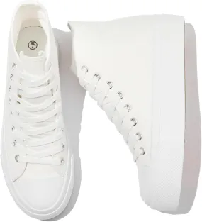 POVOGER Platform Sneakers for Women Fashion High Top Canvas Shoes White Womens Platform Shoes Casual Lace Up Mid Top Shoes