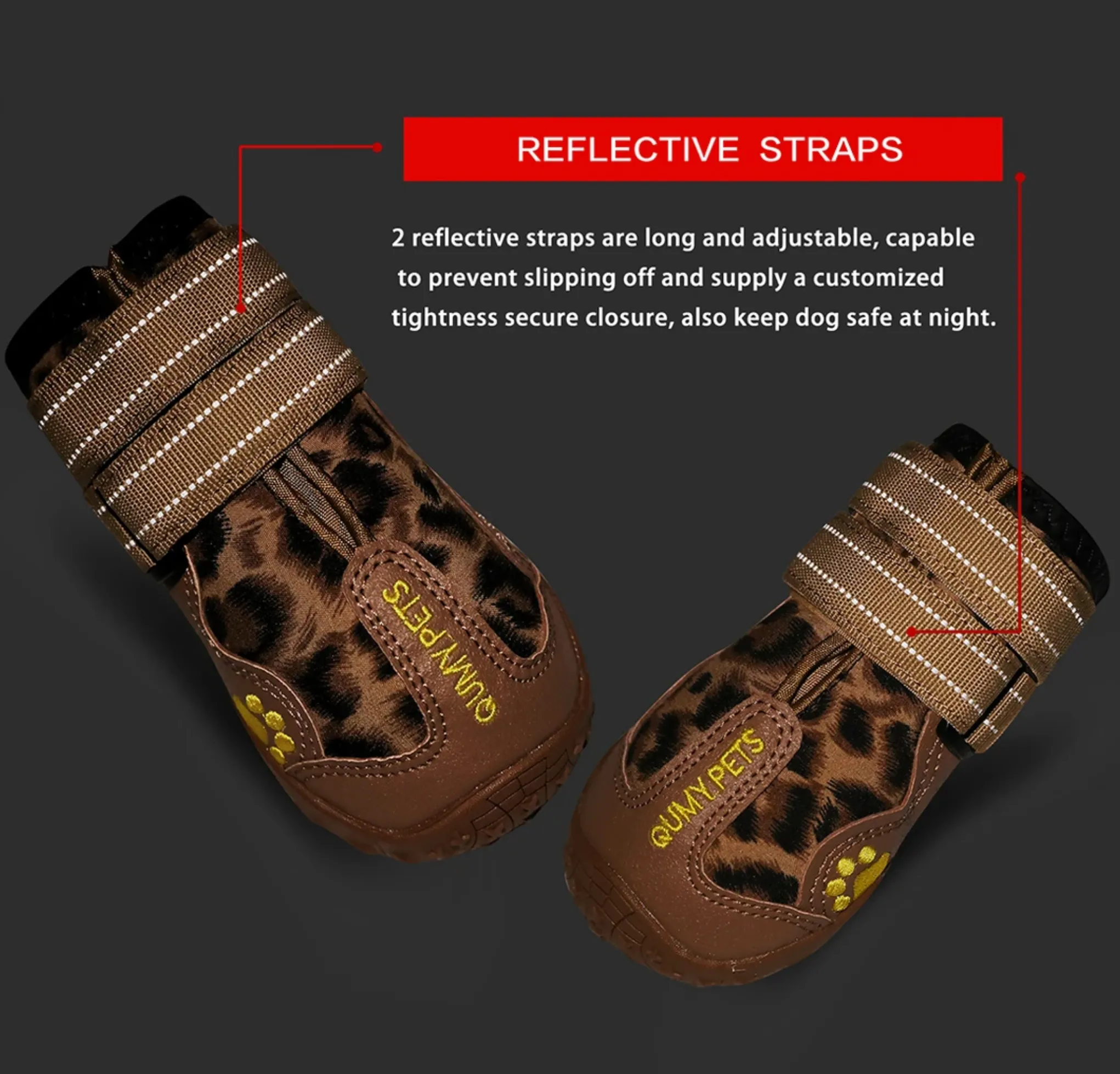QUMY Dog Shoes for Medium Large Breed - Leopard