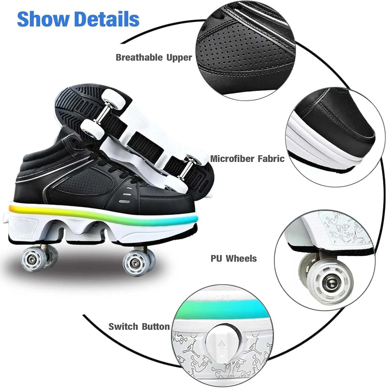Roller Skate Shoes for Men, Double-Row Deform Wheel Automatic Walking Shoes, Retractable Roller Skate, Shoes with Wheels, Skating Shoes for Outdoor Fun & Fitness