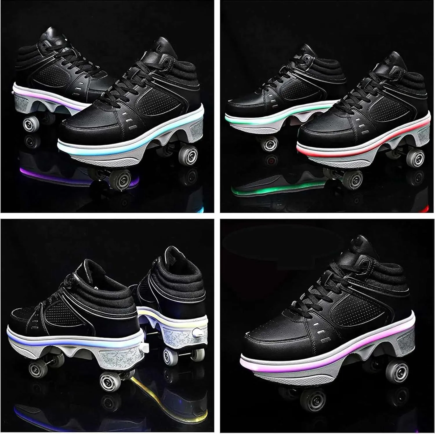 Roller Skate Shoes for Men, Double-Row Deform Wheel Automatic Walking Shoes, Retractable Roller Skate, Shoes with Wheels, Skating Shoes for Outdoor Fun & Fitness