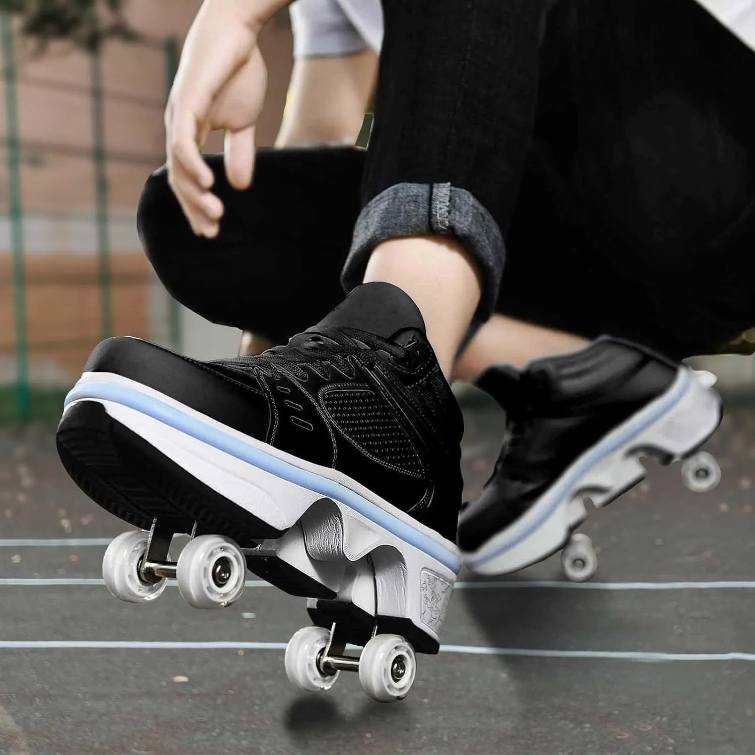 Roller Skate Shoes for Men, Double-Row Deform Wheel Automatic Walking Shoes, Retractable Roller Skate, Shoes with Wheels, Skating Shoes for Outdoor Fun & Fitness