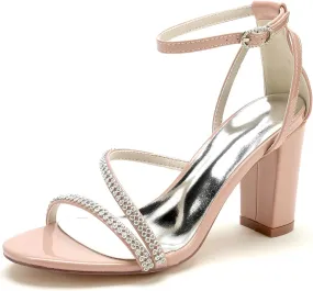 Slingback Block Heel Heeled Sandals Pumps Chunky Heels for Women Dressy Peep Toe Wedding Dress Shoes Bridal Shoes for The Bride