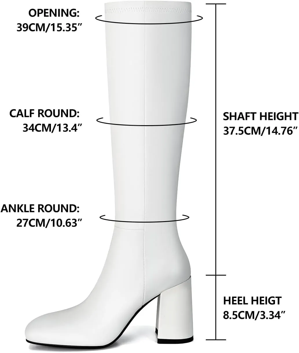 SOVANYOU Women's Faux Leather Tall Boots Fashion Square Toe Chunky Heel Knee High Boots with Side Zip