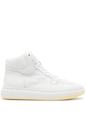 Square-Toe Leather High-Top Sneakers