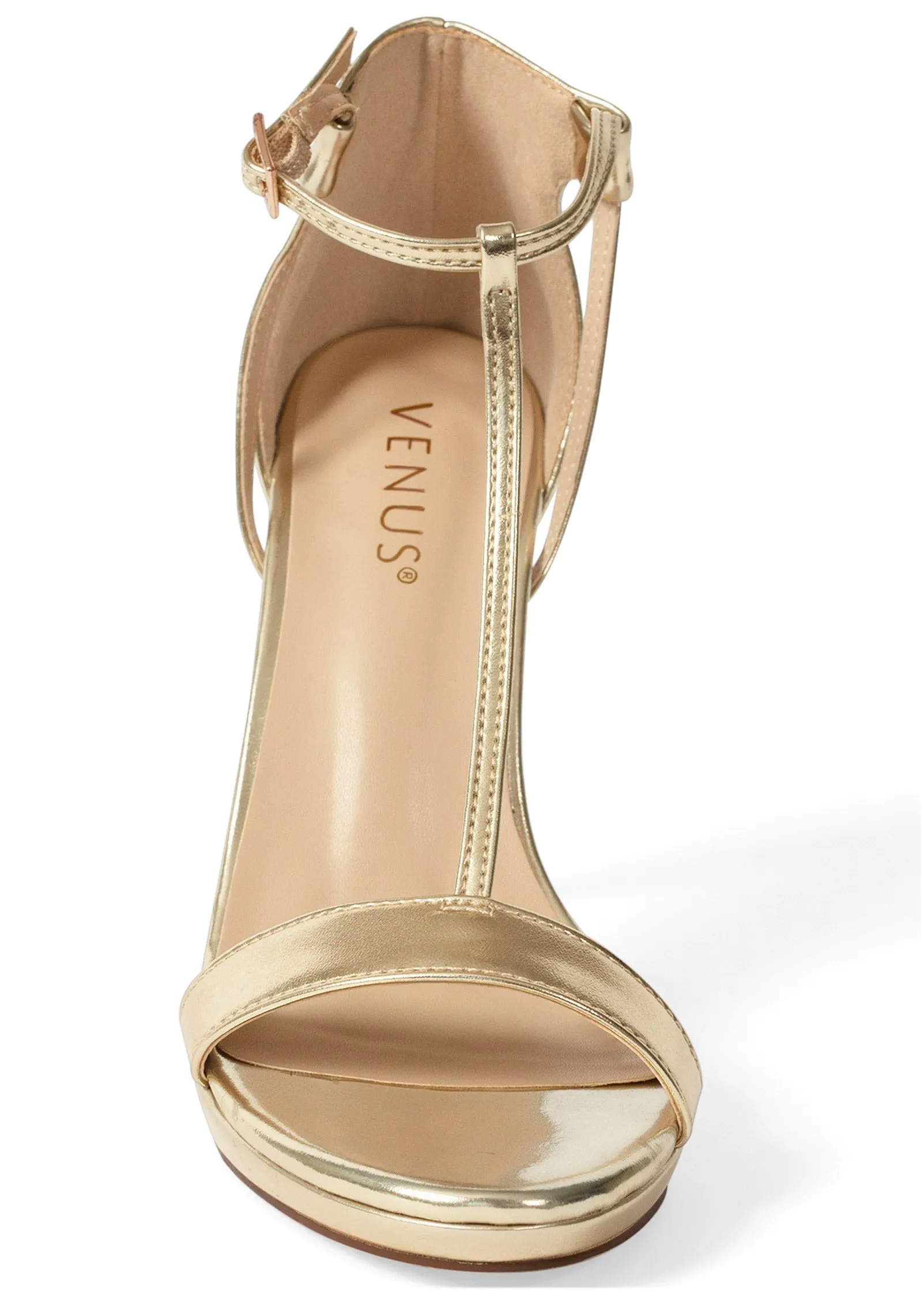 T-Strap Heels - Gold